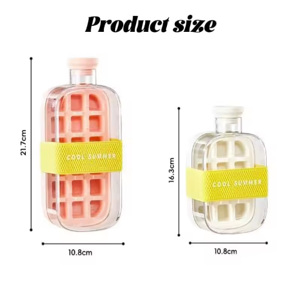 Ice Mold Water Bottle - Food-Grade Plastic - Easy Release - Pink - Green - White