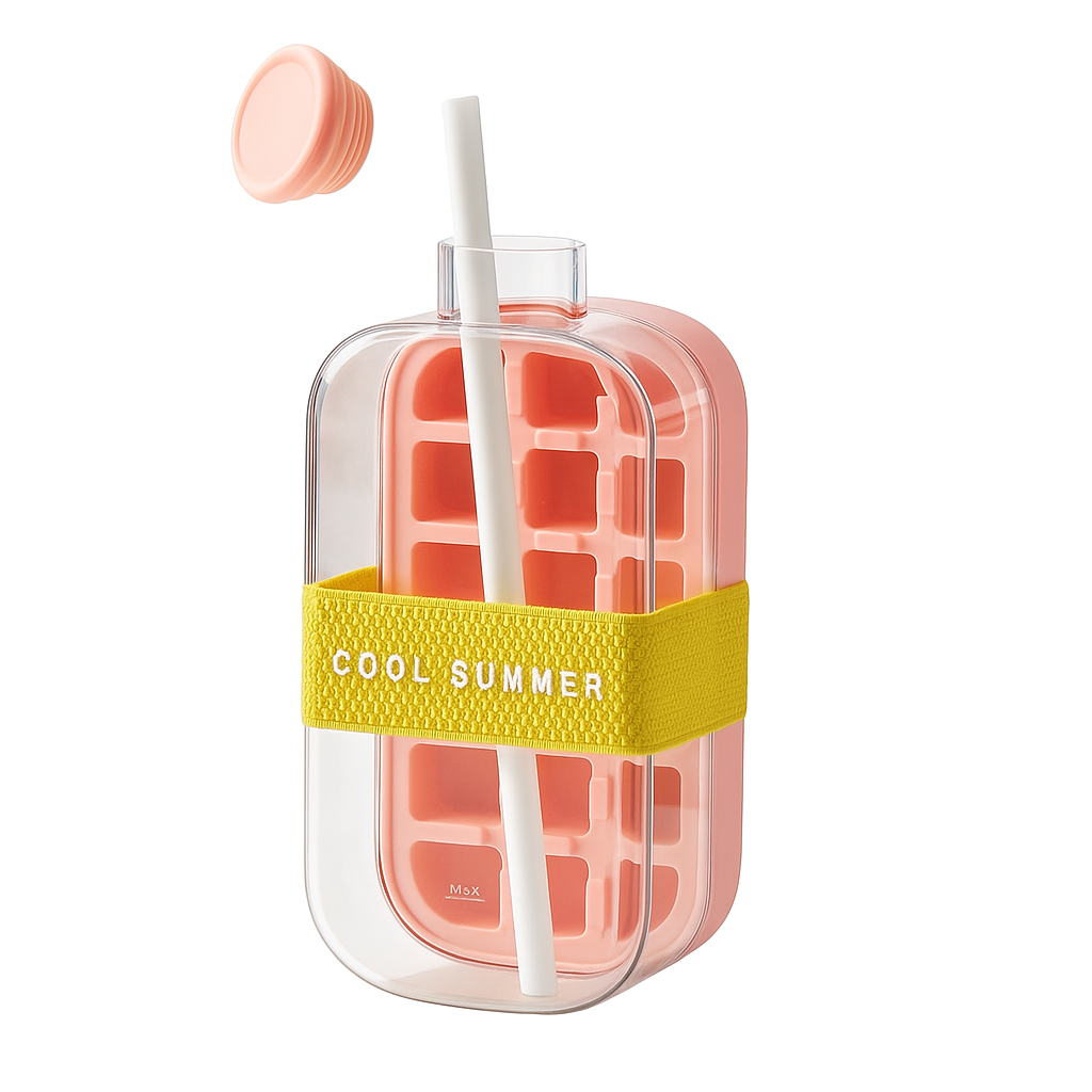 Ice Mold Water Bottle - Food-Grade Plastic - Easy Release - Pink - Green - White